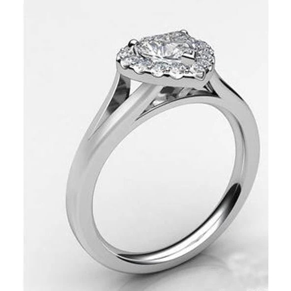 Weißgold 14K Herzschliff Mit Rundem Halo-Echt Diamantring