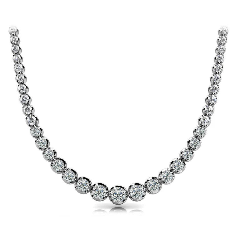 Strang Halskette 18 Karat Runder Natürliche Diamant Weißgold Funkelnder Schmuck