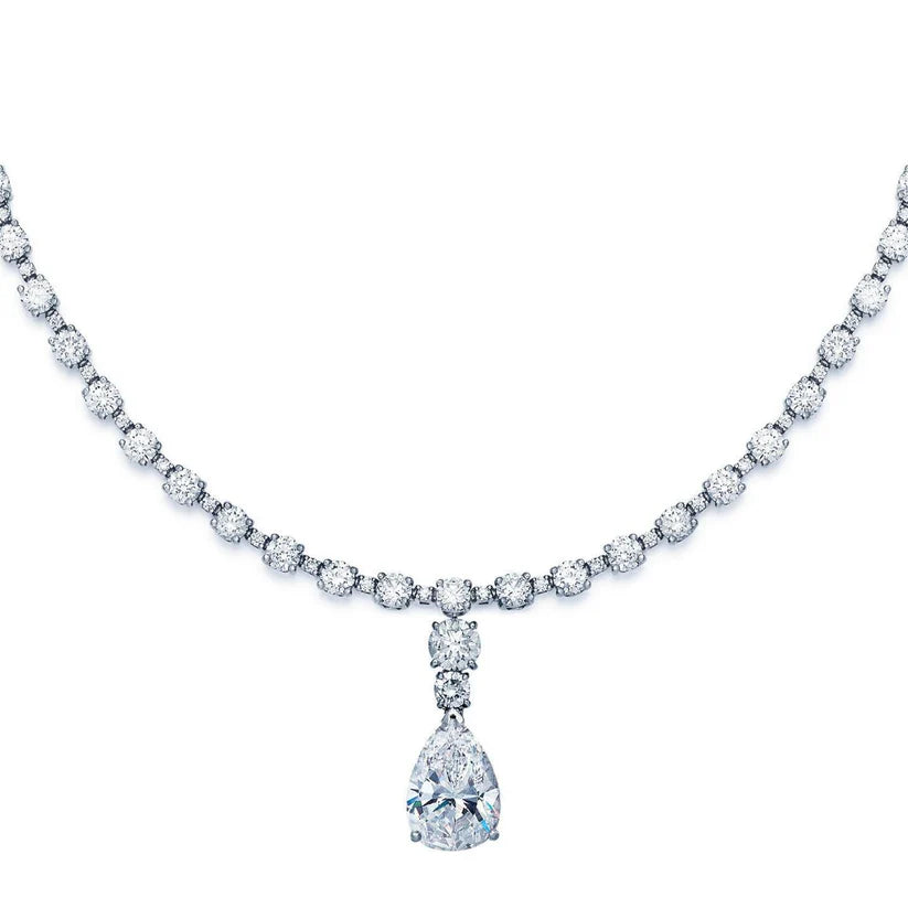 Weißgold Damen Schmuck Birne & Runde Natürliche Diamant Halskette 16.50 Karat