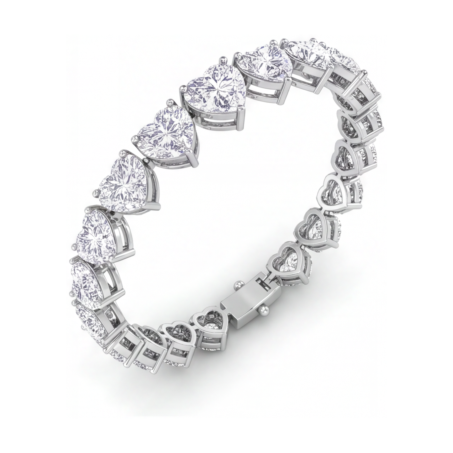 Herz-Diamant Tennisarmband 9 Karat im Labor gezüchtet Krappenfassung 14 Karat Weißgold 7 Zoll