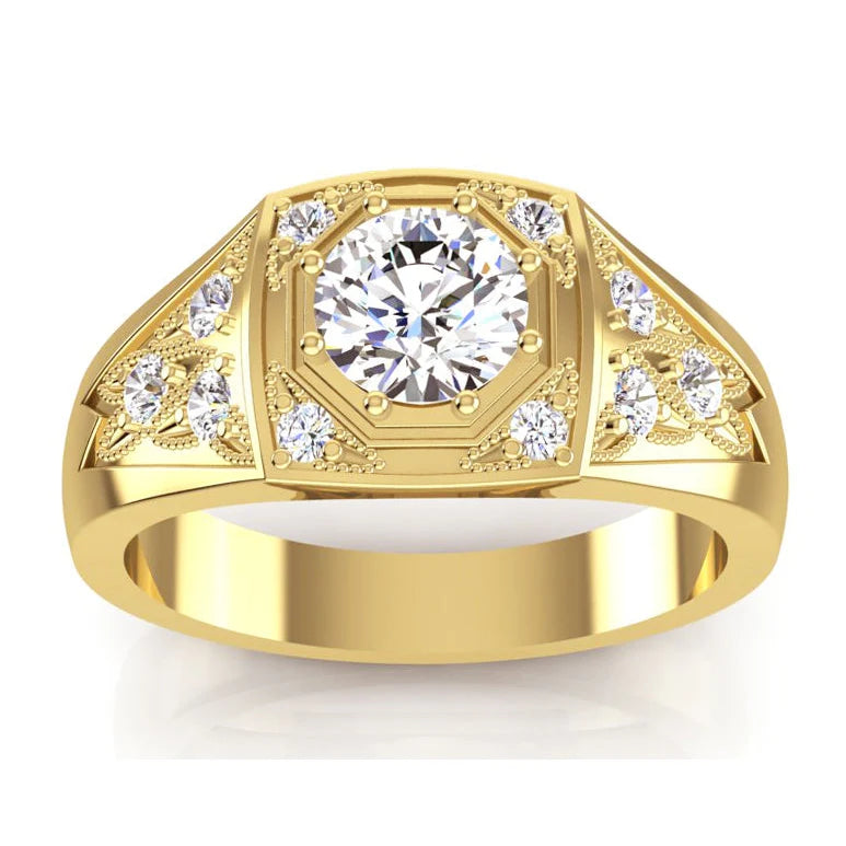 Runder Echt Diamant Ring Herren 1,50 Karat Gold 14K