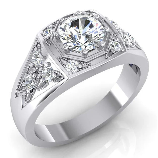 Runder Echt Diamant Ring Für Herren 1,50 Karat Gold 14K