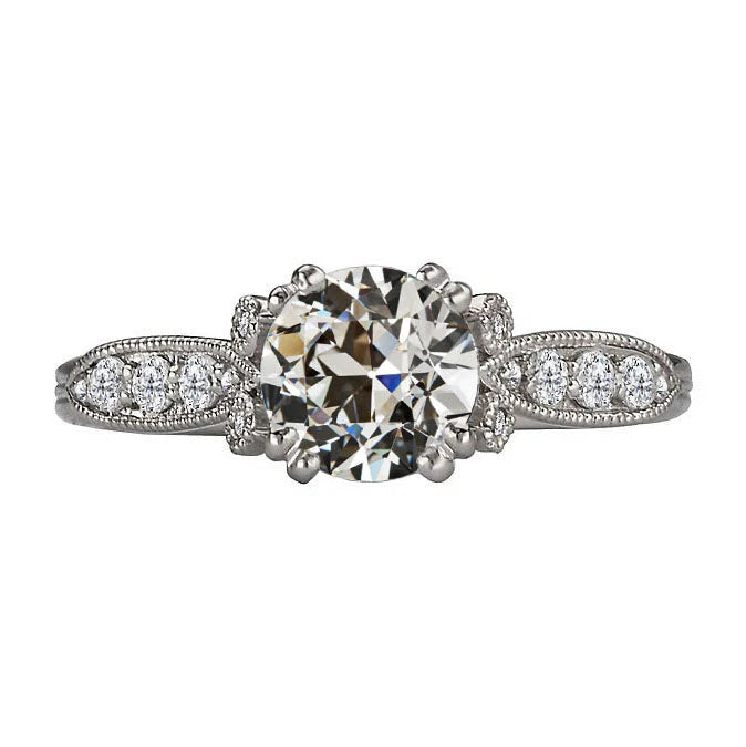 Runder Altschliff-Echt Diamantring Doppelkrappen-Set Weißgold 3 Karat