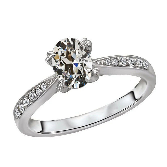 Runder Und Ovaler Alter Bergmann-Natürliche Diamantring Zinke Konischer Schaft 4 Karat