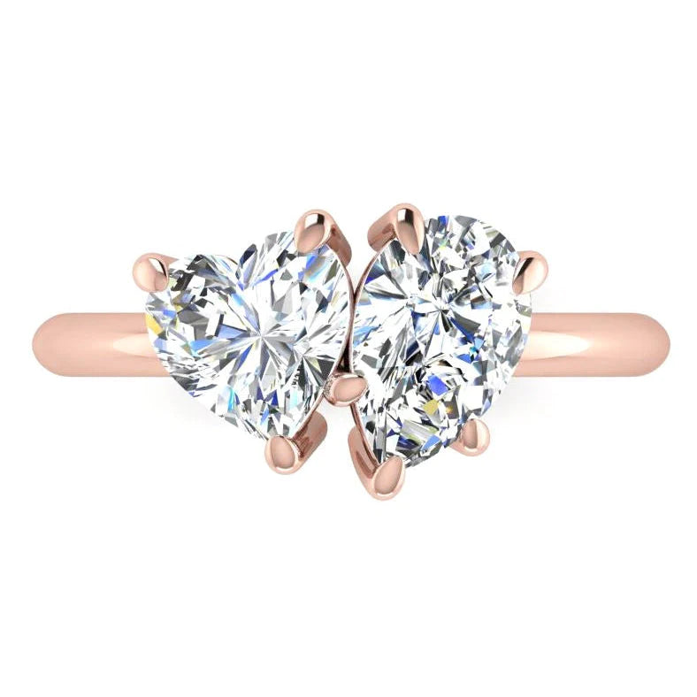 Toi Et Moi Natürliche Diamant Ring 2 Karat Roségold Herz Birnenschliff