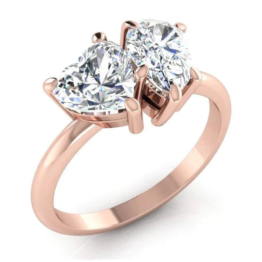 Toi Et Moi Natürliche Diamant Ring 2 Karat Roségold Herz & Birnenschliff