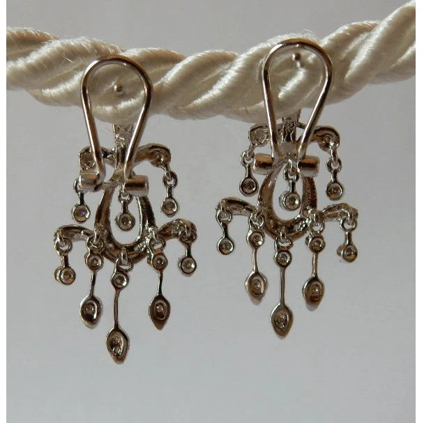 Wie La Belle Epoque Schmuck Echte Diamant-Kronleuchter-Ohrringe Weißgold