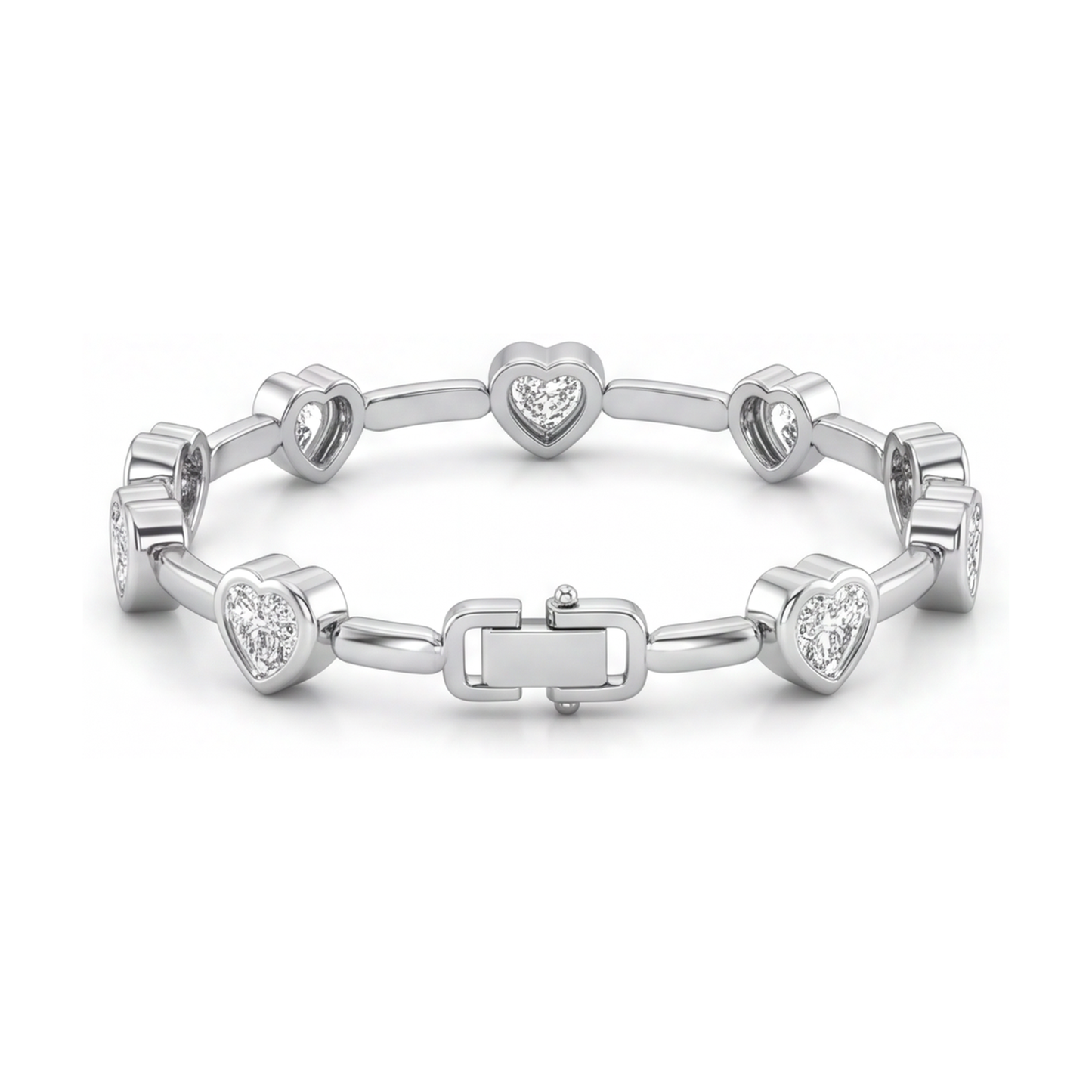 Im Labor gezüchtetes Diamantarmband, 4 Karat, Herz- und Stabglieder, 14 Karat Weißgold, 7 Zoll