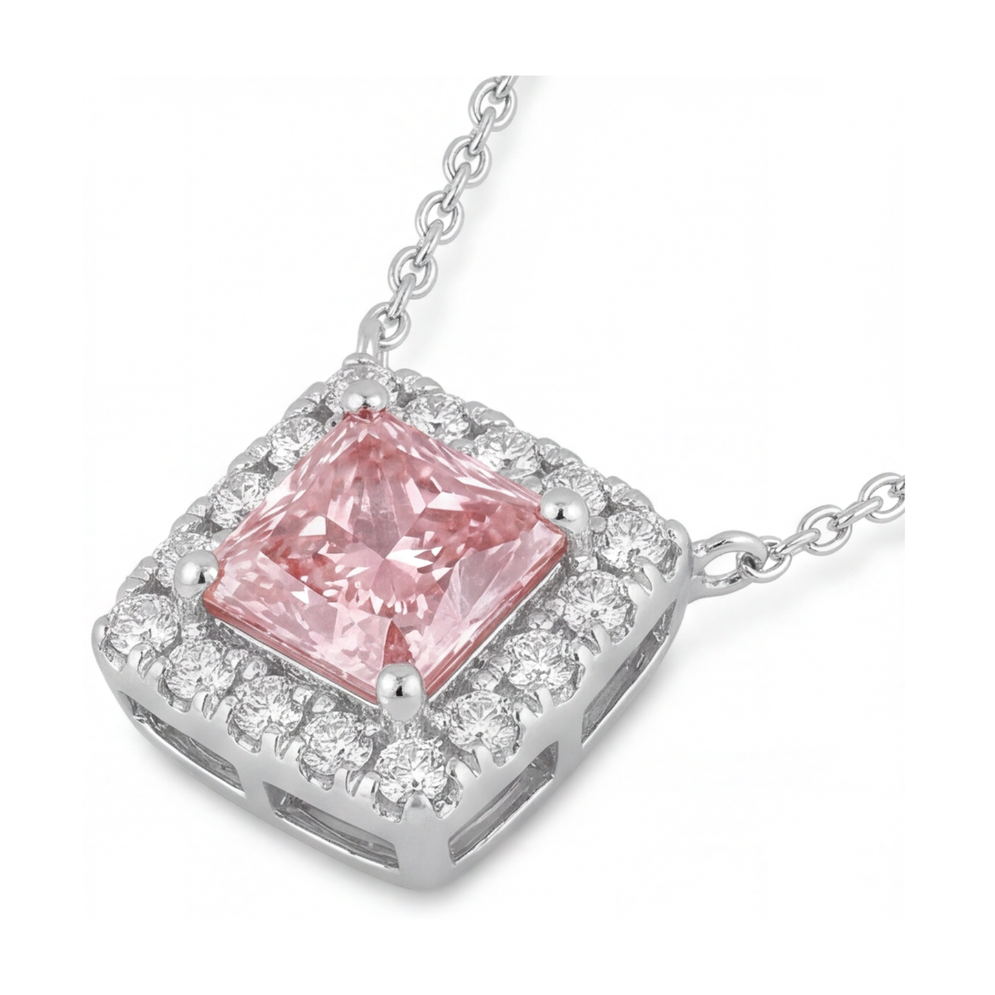 Halskette mit natürlichem rosa Diamant im Princess-Schliff, 0,95 Karat