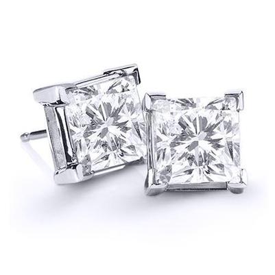 4 Karat Großer Solitär-Prinzessin-Echt Diamant-Ohrstecker Aus Massivem Weißgold 14K