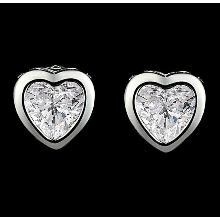Damen Ohrstecker Herz Echt Diamant Lünette Set 2 Karat