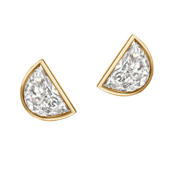 Halb Mond Echte Diamant Ohrstecker Weiß Gold Lünette Set