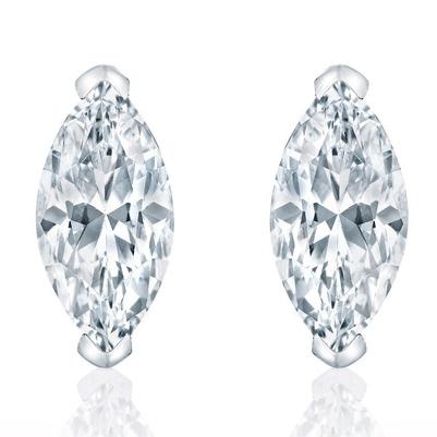 Ohrstecker Mit 4 KaratNatürliche Diamanten im Marquise-Schliff Weißgold 14K