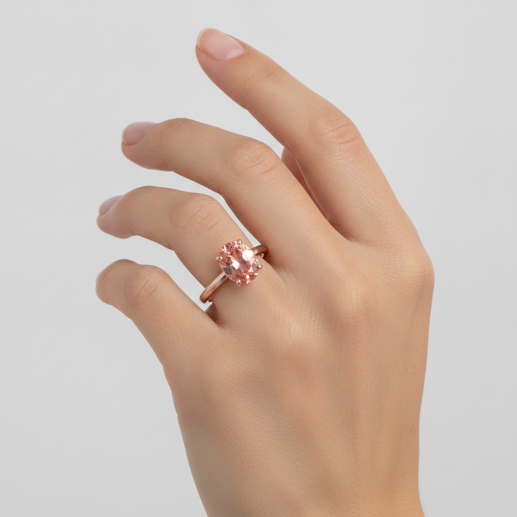Pfirsichsaphir-Ring aus Roségold 2,2 Karat natürlicher ovaler Padparadscha-Solitär