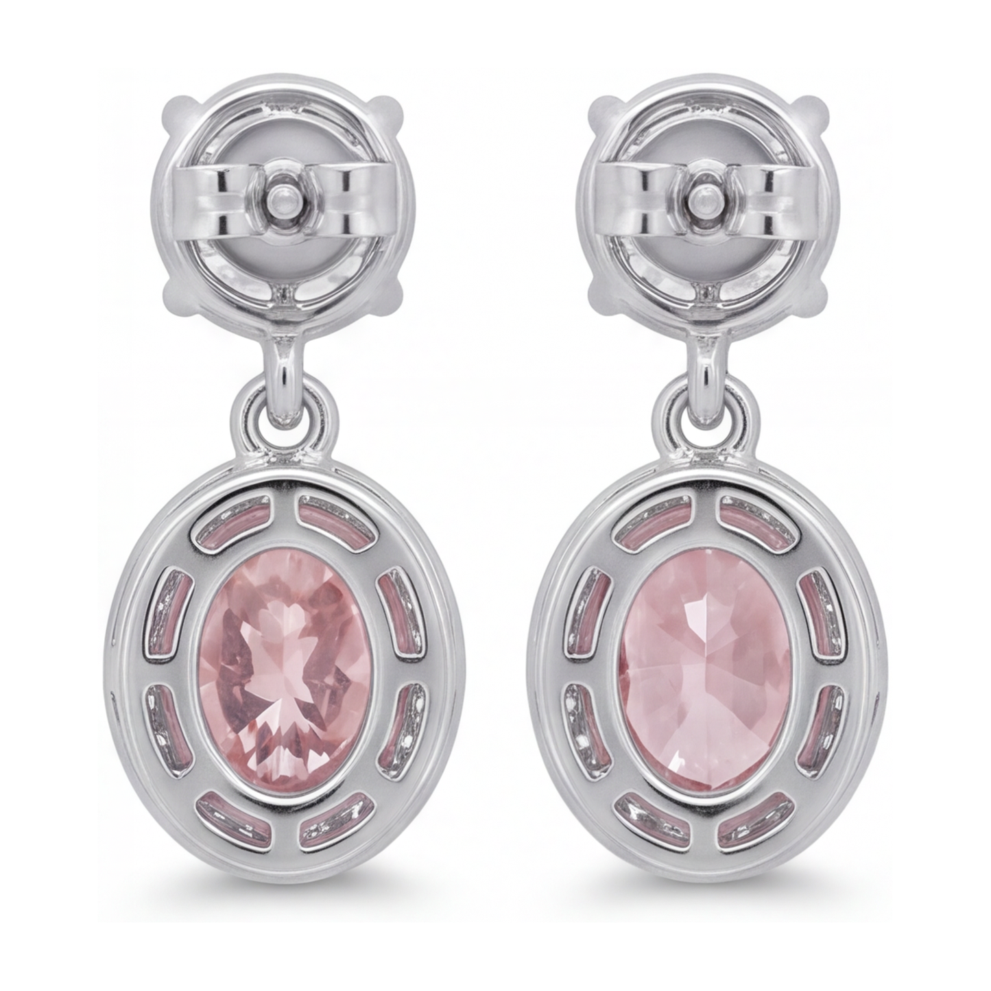 Ohrhänger mit rosa Diamanten, 4 Karat, im Labor gezüchtet, ovaler Halo, 14 Karat Weißgold
