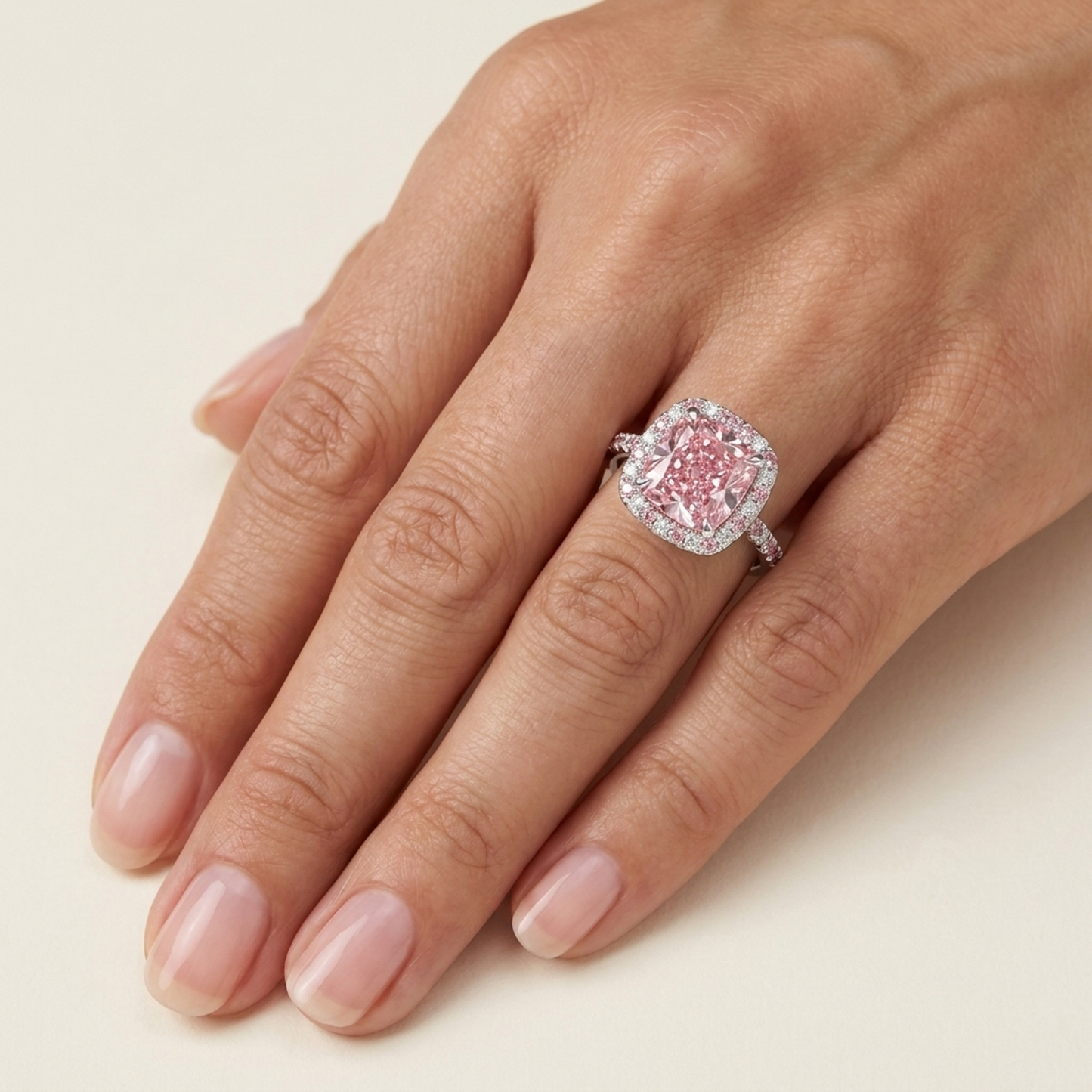 Verlobungsring mit rosa Diamant, 3,2 Karat, Kissenschliff