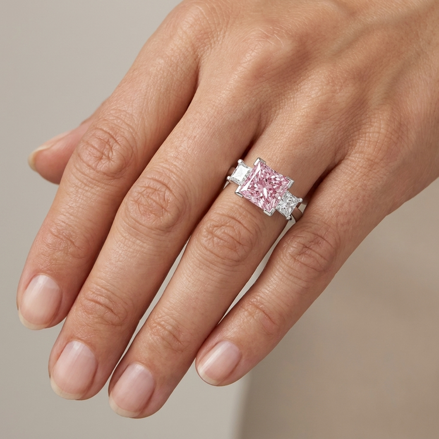 Verlobungsring mit rosa Diamant, 3,9 Karat, Prinzess-Schliff