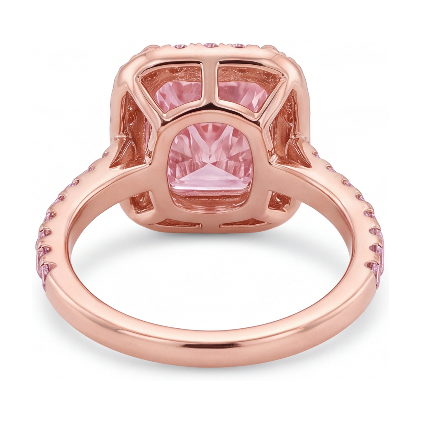 Pinker Diamantring 6 Karat im Labor gezüchtet Radiantschliff Halo Pavé 14 Karat Roségold