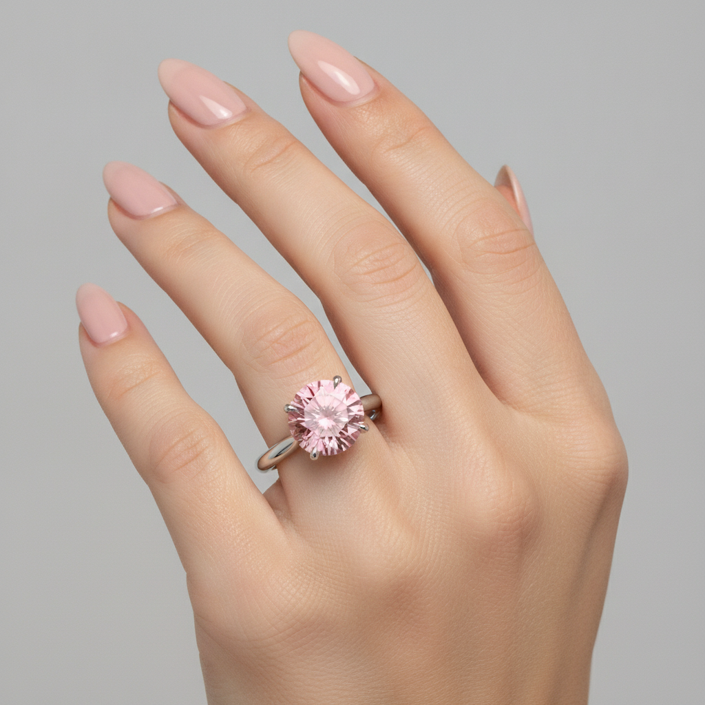 Echter runder Padparadscha-Pfirsich-Saphir Solitärring, 2,5 Karat, 14 Karat Weißgold