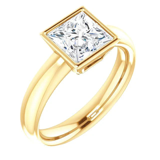 Lünetten-Set 2 Kt. Prinzessin Echte Diamant Solitaire Ring Gelbgold 14K