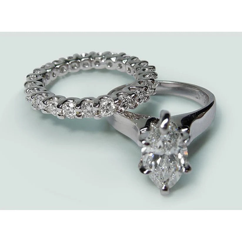 Solitär-Natürliche Diamantring Weißgold 14K 2 Karat Marquise