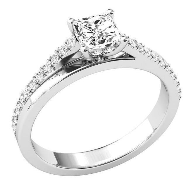 Prinzessin And Rundschnitt 2.50 Karat Natürliche Diamant-Solitärring Mit Akzenten