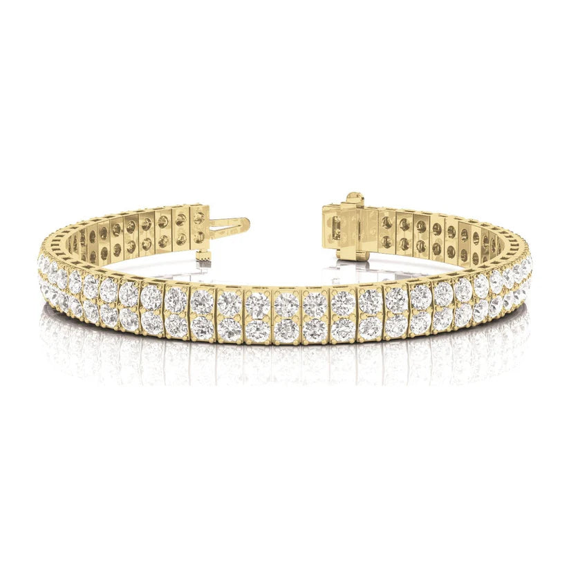 14K Gelb 11.20 Karat Rundschliff Zweireihiges Echt Diamantarmband Neu