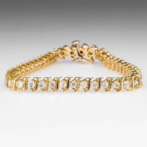 14K Gelbgold Echt Diamond S Link Tennisarmband