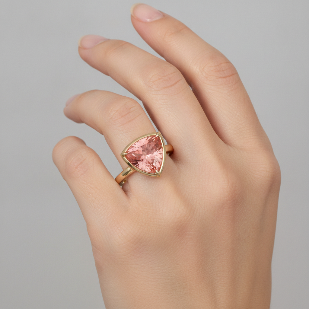 Natürlicher Padparadscha-Saphir-Ring 2,5 Karat Trillant-Solitär 14 Karat Gelbgold