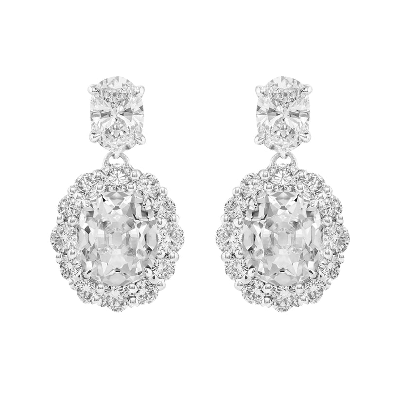 10 Karat Echt Diamant-Halo-Tropfenohrringe, Rund Und Oval, Gold im Alten Minenschliff
