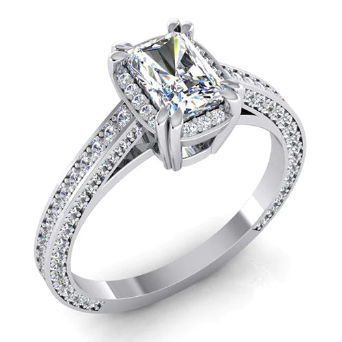 2 Karat Echte Diamantring im Strahlenschliff Kathedralenfassung Gold 14K