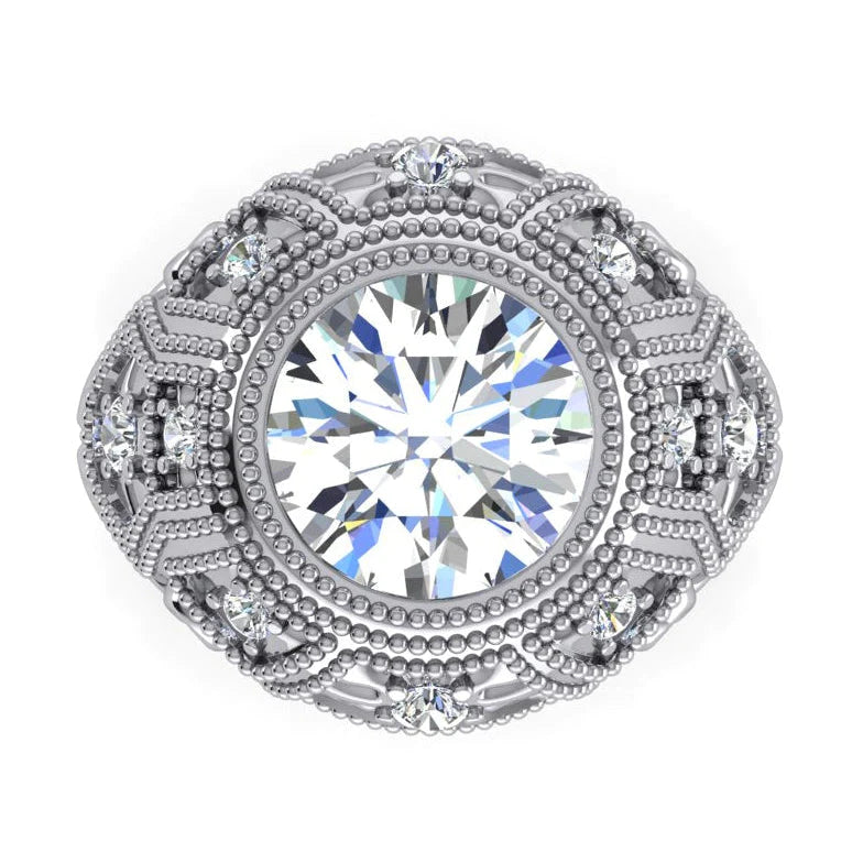 Großer Antik-Stil Echte Diamantring Milgrain