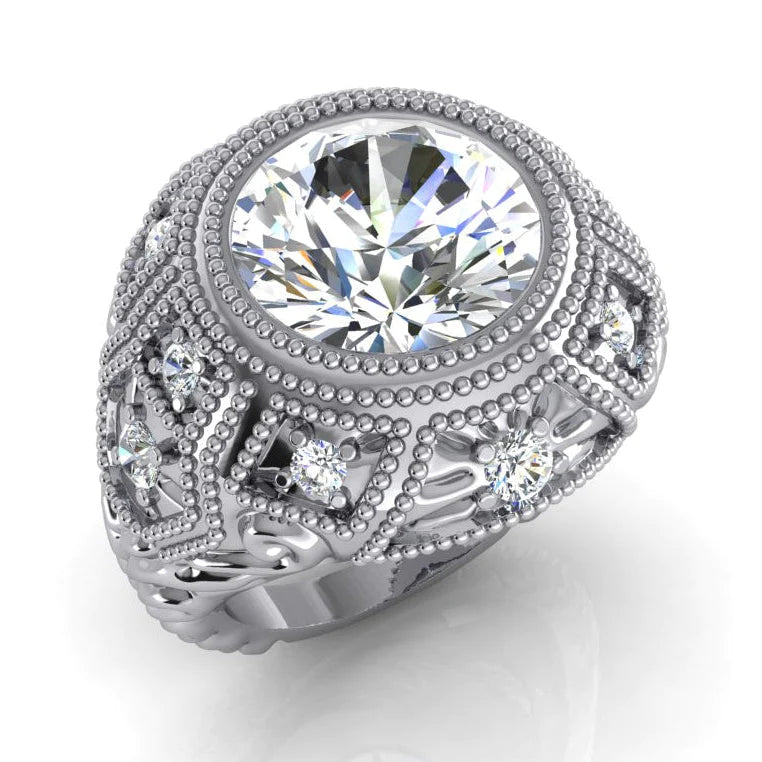 Großer Antik-Stil Echte Diamantring Milgrain Schmuck