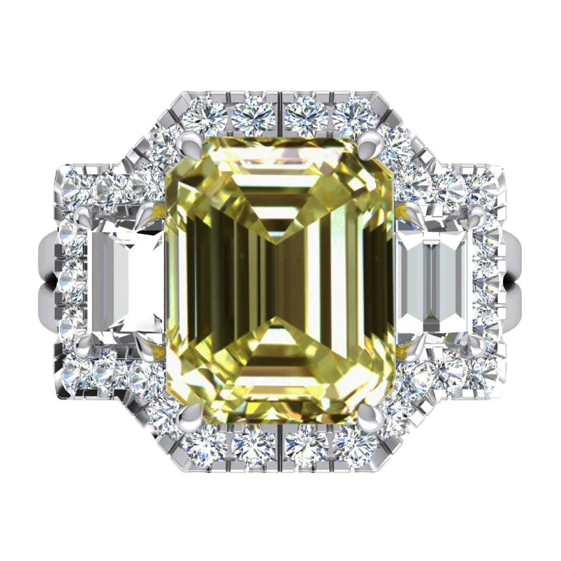 Halo Ring Gelber Kanarienvogel Echte Diamant