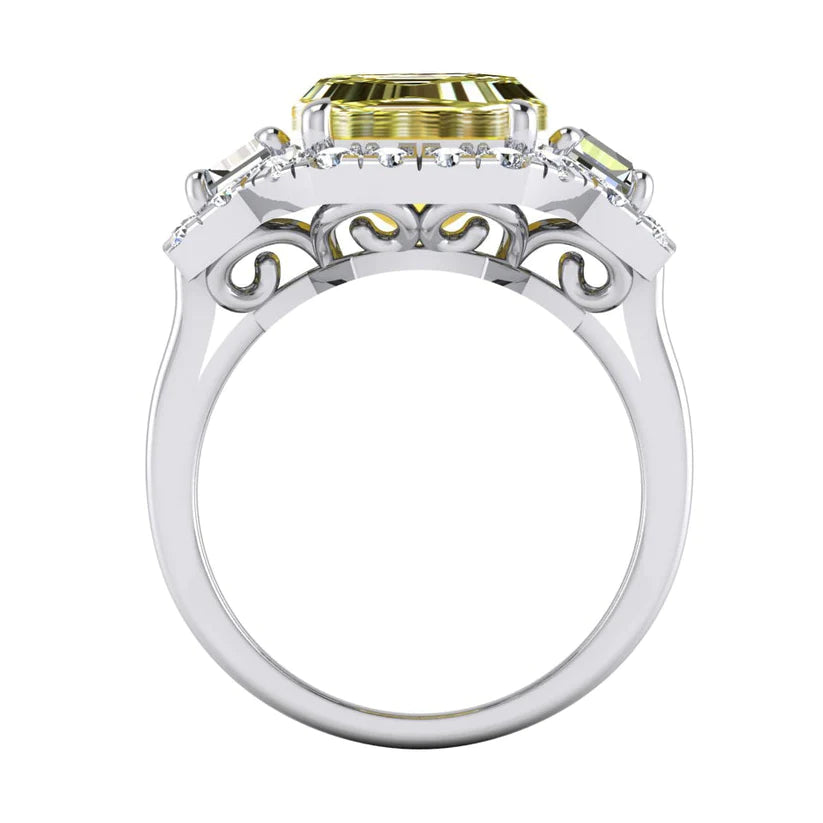 Ring Gelber Kanarienvogel Echte Diamant Smaragdschliff