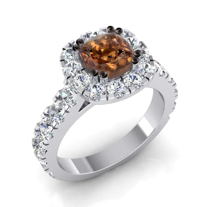Kissenformiger Braunem Echte Diamanten Halo Ring