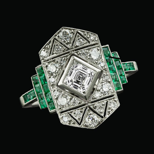 Old Miner Diamant & Smaragd Ring Lünette Set Asscher 4,25 Karat
