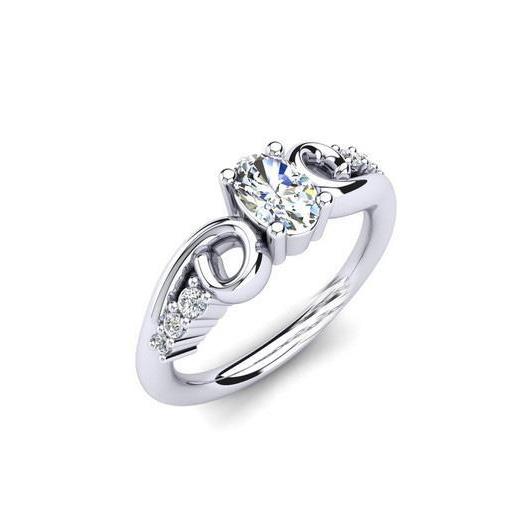 Ovaler Und Runder Natürliche Diamant-Verlobungsring Mit 1,50 Karat Weißgold 14K
