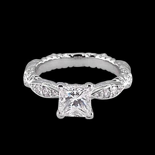 Prinzessin & Runden Echte Diamant Verlobungsring 1.50 Karat Weißgold 14K