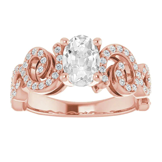 Runder & Ovaler Altschliff-Diamantring aus Roségold mit verdrehtem Stil 4.50 Karat