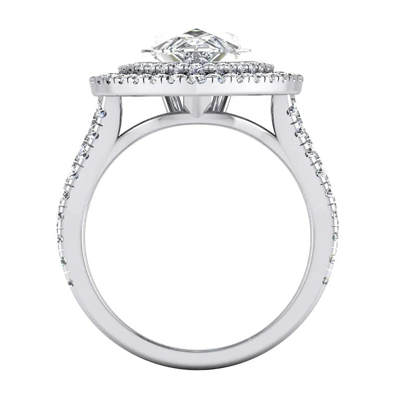 Doppelter Halo-Birnen Echte Diamant Verlobungsring 14K 6 Karat