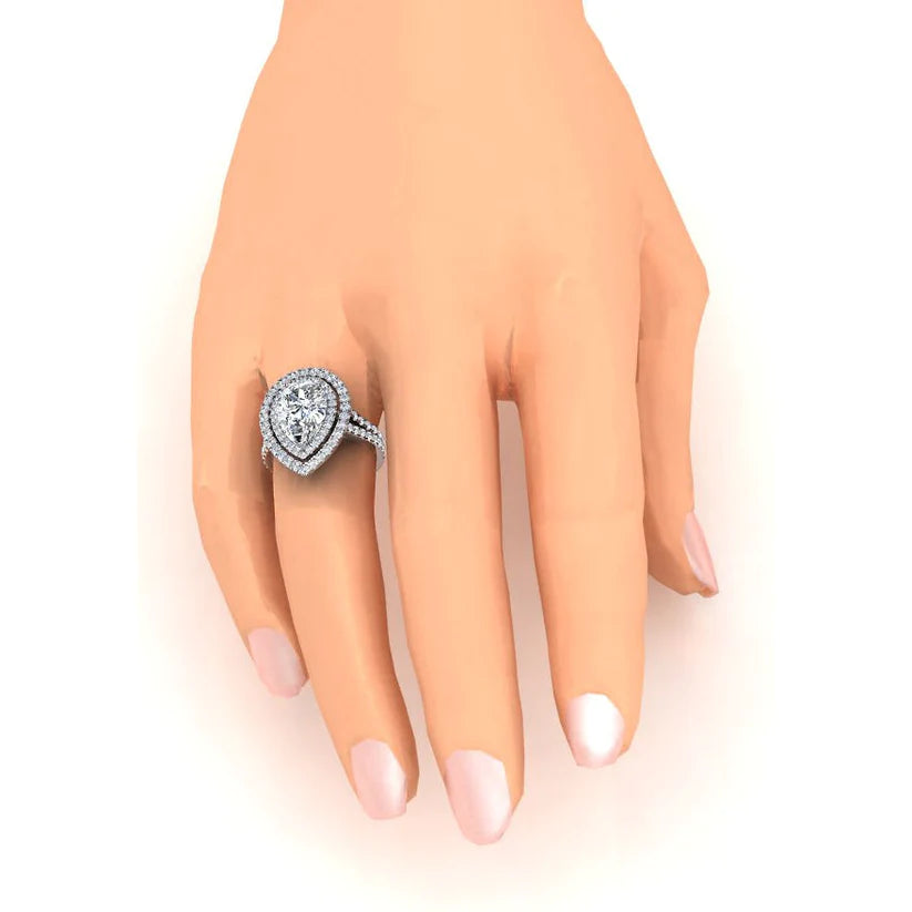 Halo-Birnen Echte Diamant Verlobungsring Set Gold 14K 6 Karat