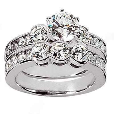 Echte Diamant-Drei-Steine-Verlobungsring-Set 3.11 Karat Weißgold