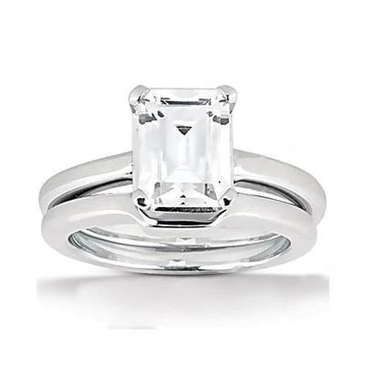 Echte Diamant-Solitärring im Smaragdschliff 2 Karat Mit Band Weißgold 14K