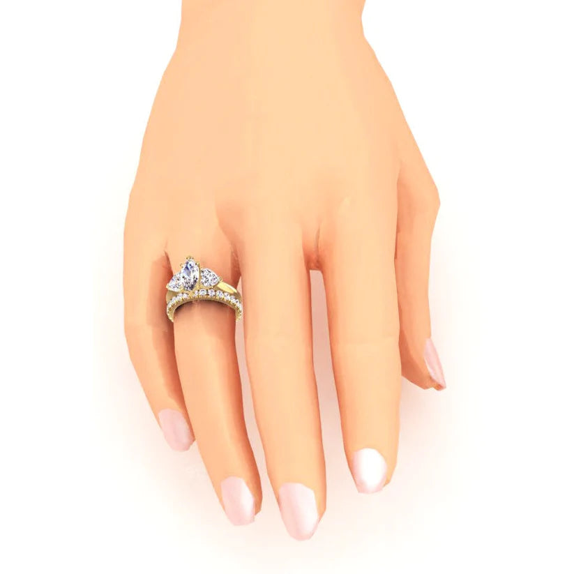 Natürliche Marquise & Herz Diamantring Mit 3 Steinen & Gold