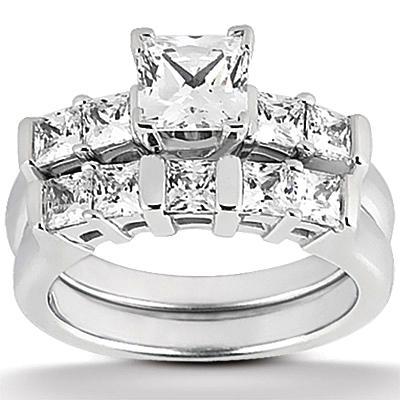Princess Echte Diamond Verlobungsring Set 2,11 Karat Weißgold 14K