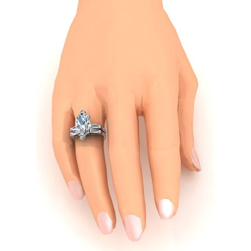 Verlobung Set mit Diamanten im Marquise-Schliff 3.50 ct.