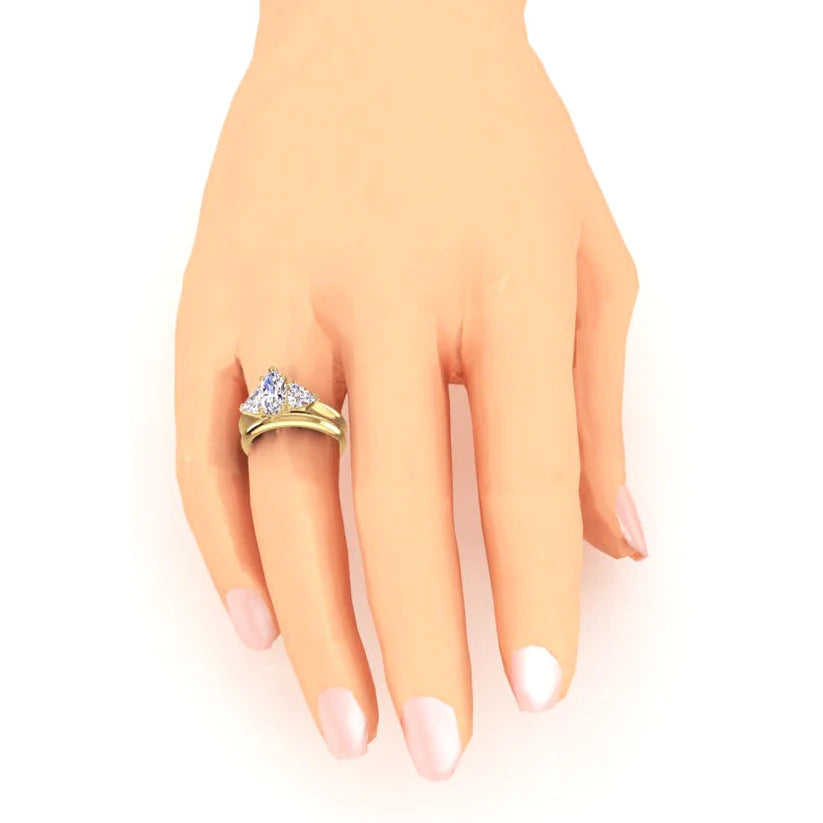 Verlobungsring Mit Marquise-Und-Billionen-Echt Diamanten, Besetzt Glattem Band 2 Ct.