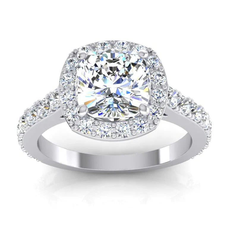 WeißGold Kissen Halo Echt Diamant Ring 3,65 Karat Kathedral