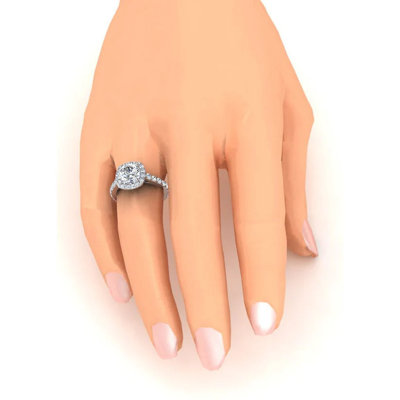 Kissen Halo Echt Diamant Ring 3,65 Karat Kathedral Enfassung